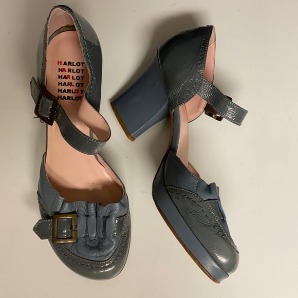 HARLOT Ankle Strap Blue Leather Heeled Shoes EU40 - Picture 1 of 16